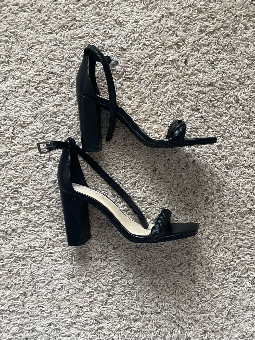 Nine West Saria braided block heel sandals in black size 7M